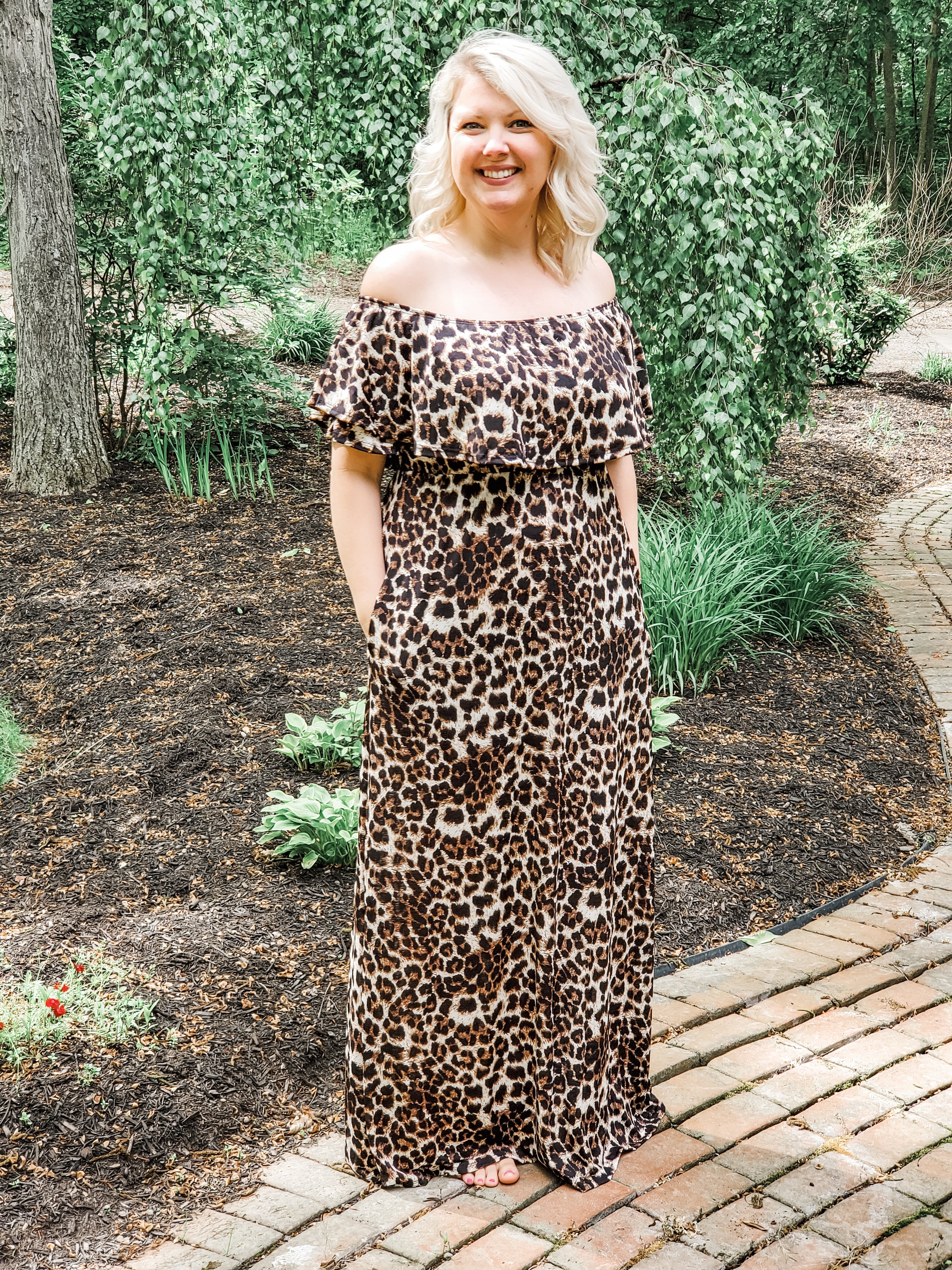 Leopard Cold Shoulder Maxi