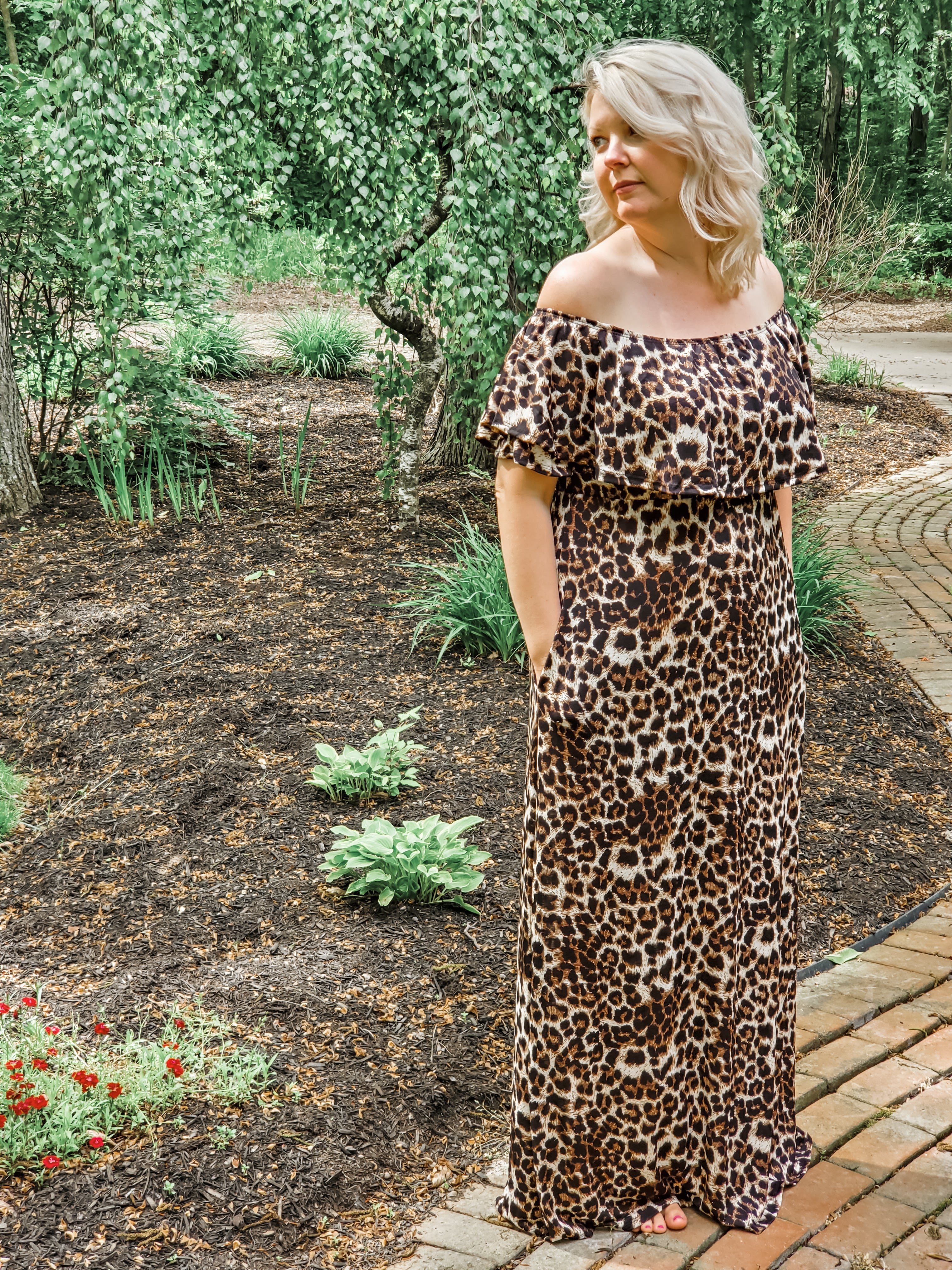 Leopard Cold Shoulder Maxi